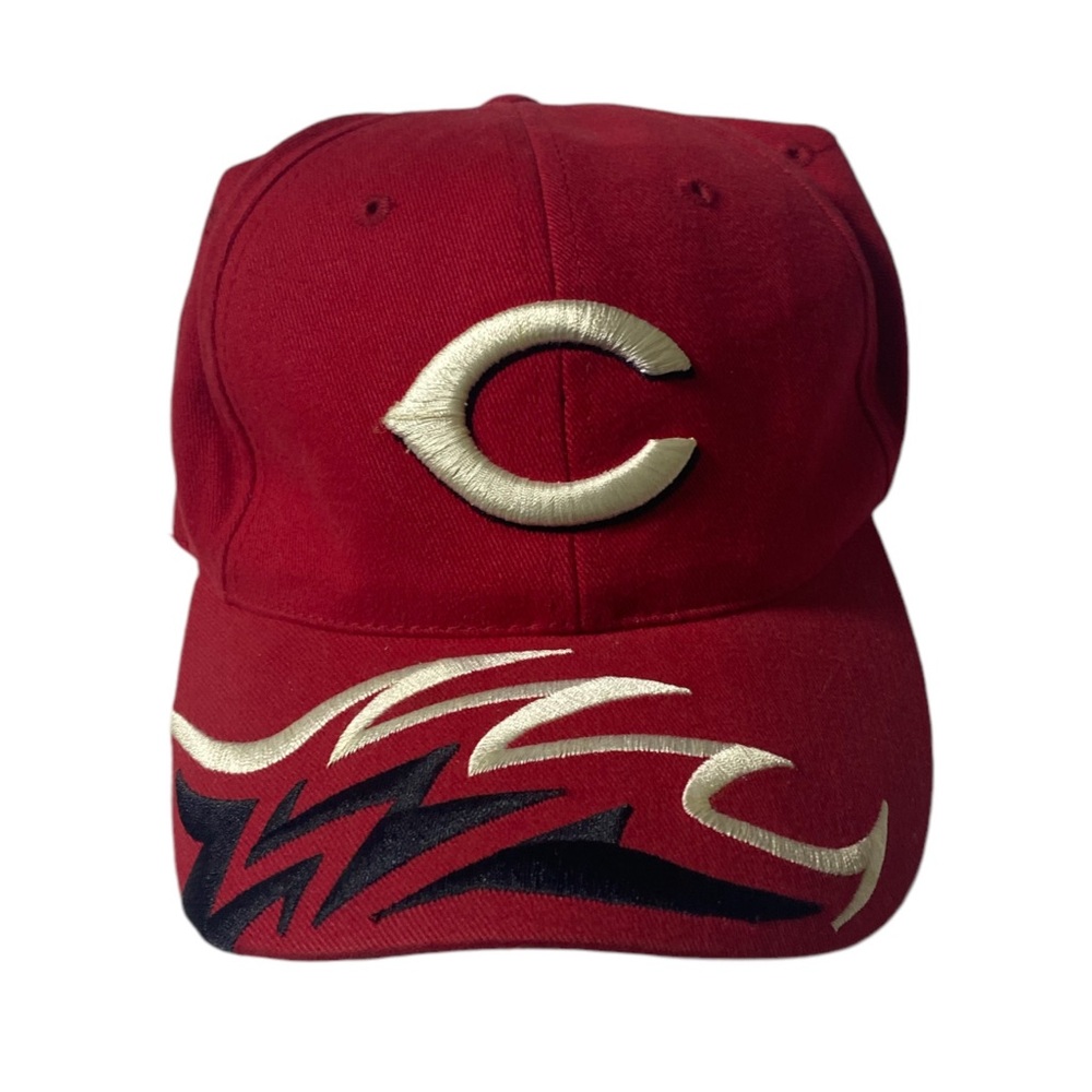 Vintage Cincinnati Reds Tribal Dad Hat Red Black White VTG Amco Strapback